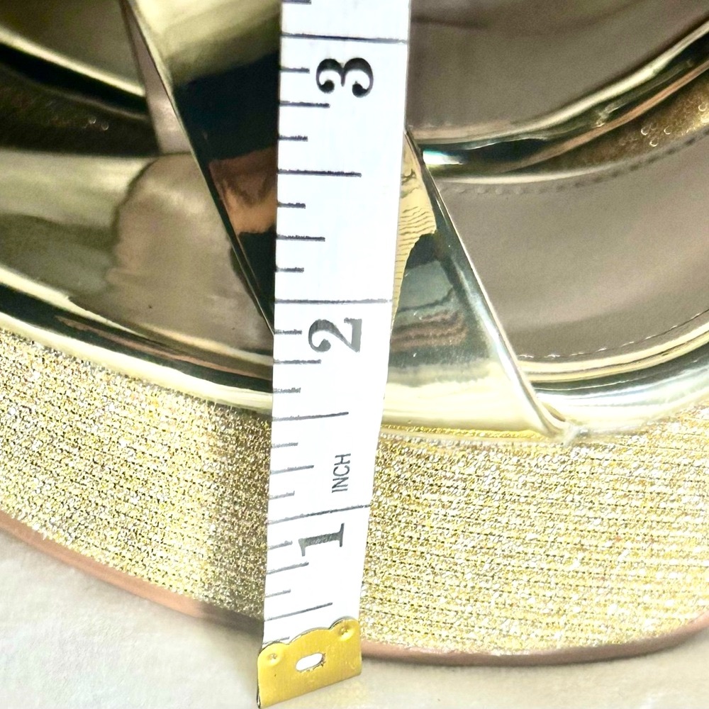 Hingswink Elegant Gold glitter dressy ankle strap block heel sandal - Picture 7 of 10